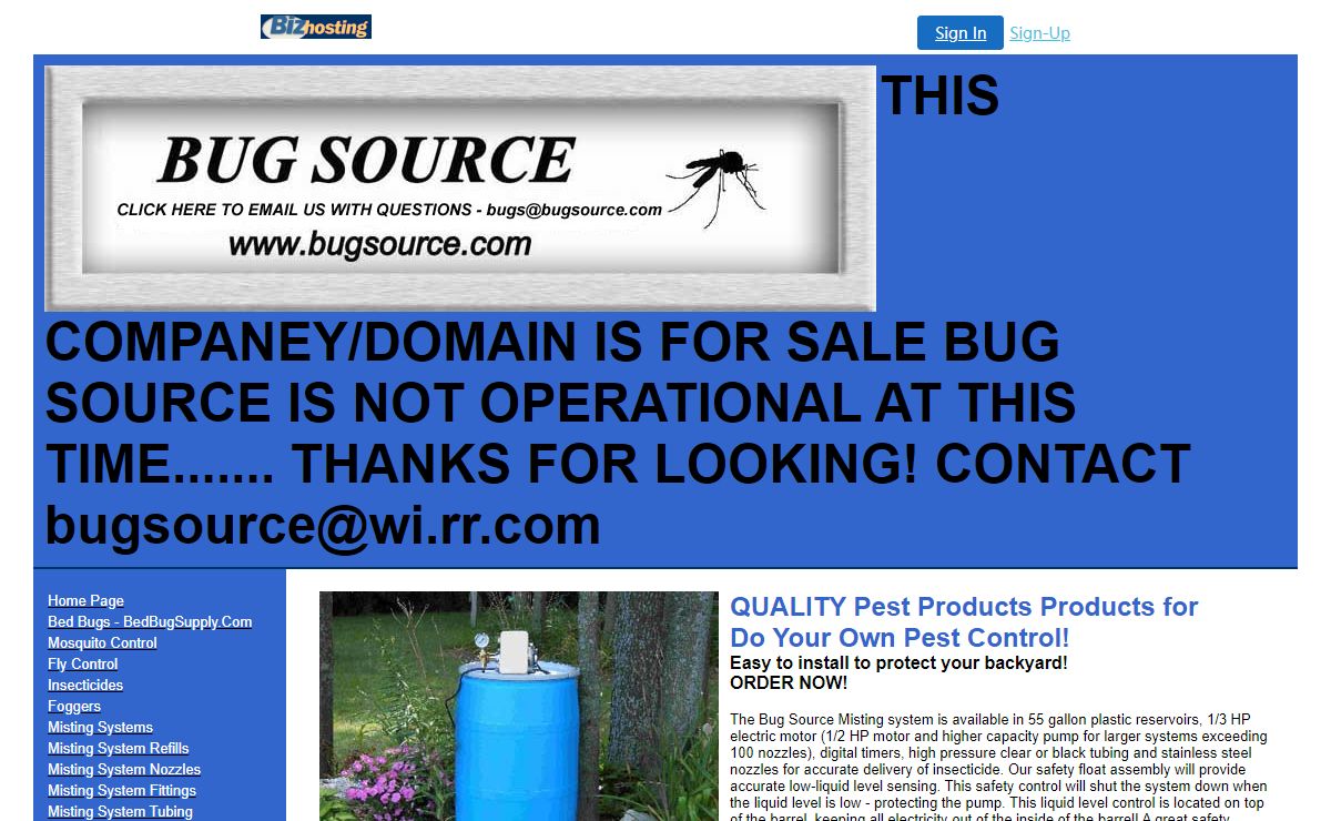 Bug Source Inc - Bug control equipment, Mosquito Control, Fly Control, Insect and Pest Control, Sprayers, Foggers, Insecticides, Pesticides.