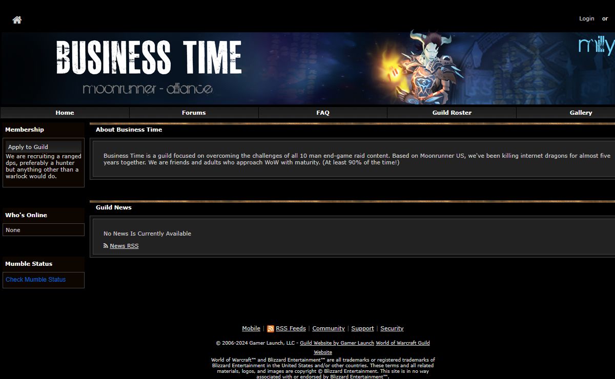 Business Time - Moonrunner - WoW - Guild Hosting - Gamer Launch