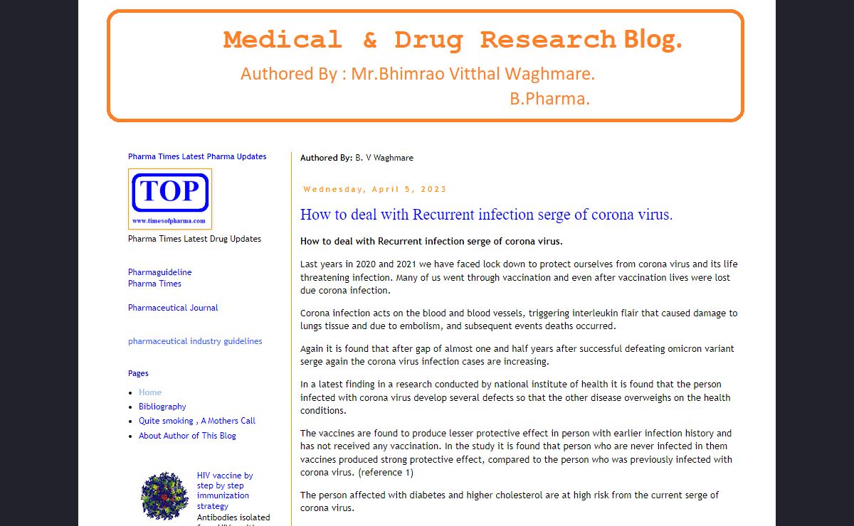 Medical Drug Research Blog written by pharmacist