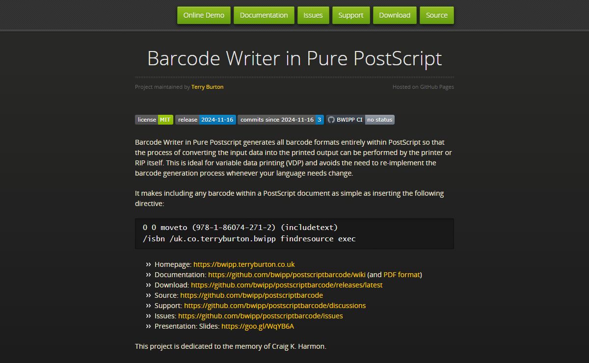 Barcode Writer in Pure PostScript