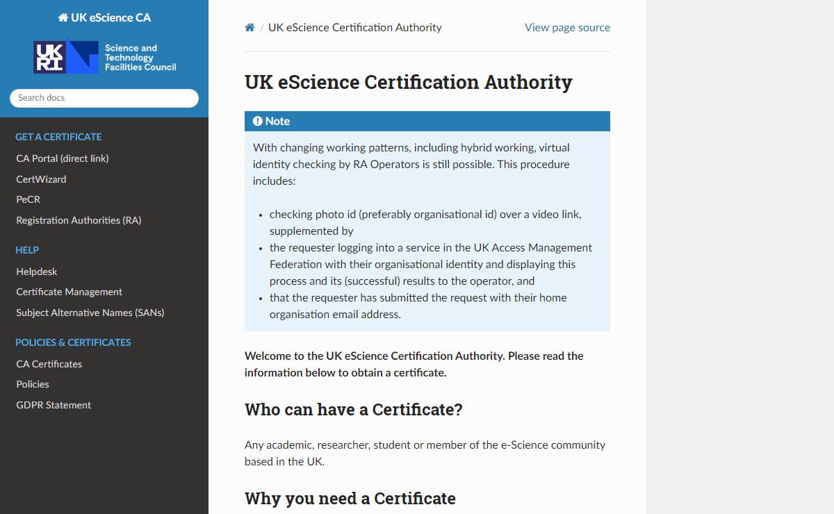 UK eScience Certification Authority — UKCA
