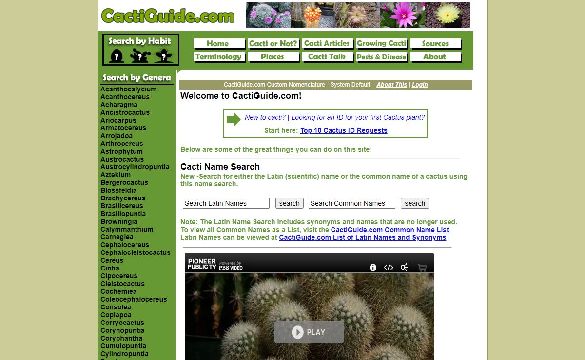 On-line Guide to the positive identification of Members of the Cactus Family