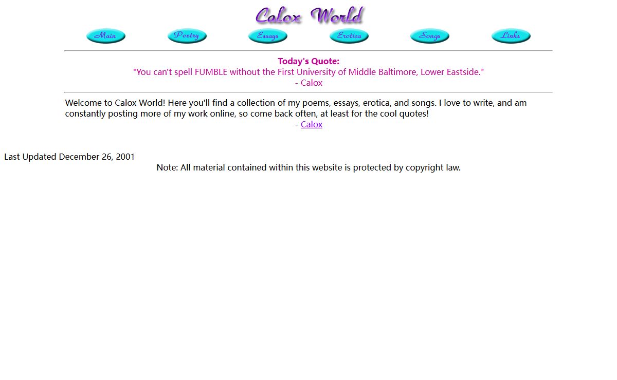 Calox World - Poetry, Essays, Erotica, and Songs