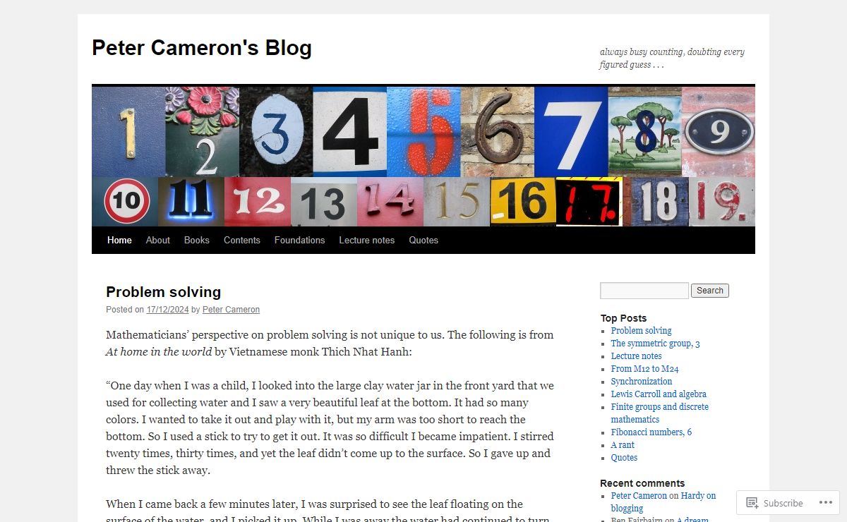 Peter Cameron's Blog | always busy counting, doubting every figured guess . . .