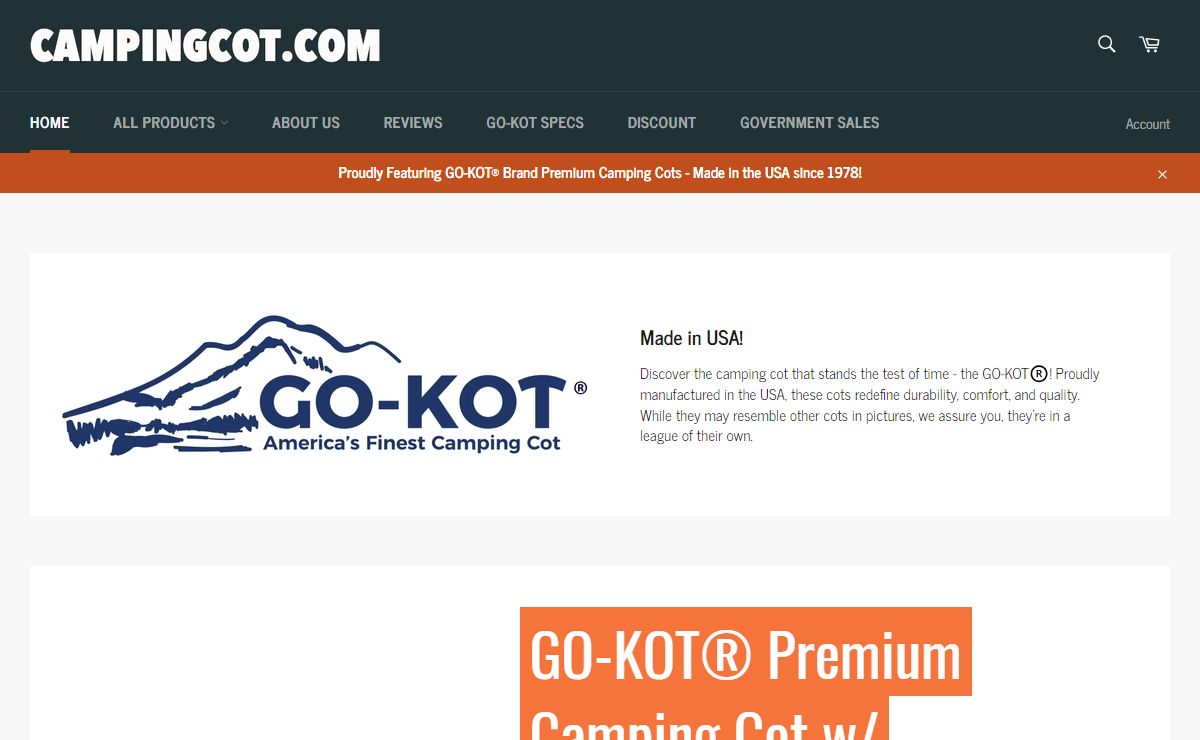 Best Camping Cot | Folding Cot Made in USA by GO-KOT
