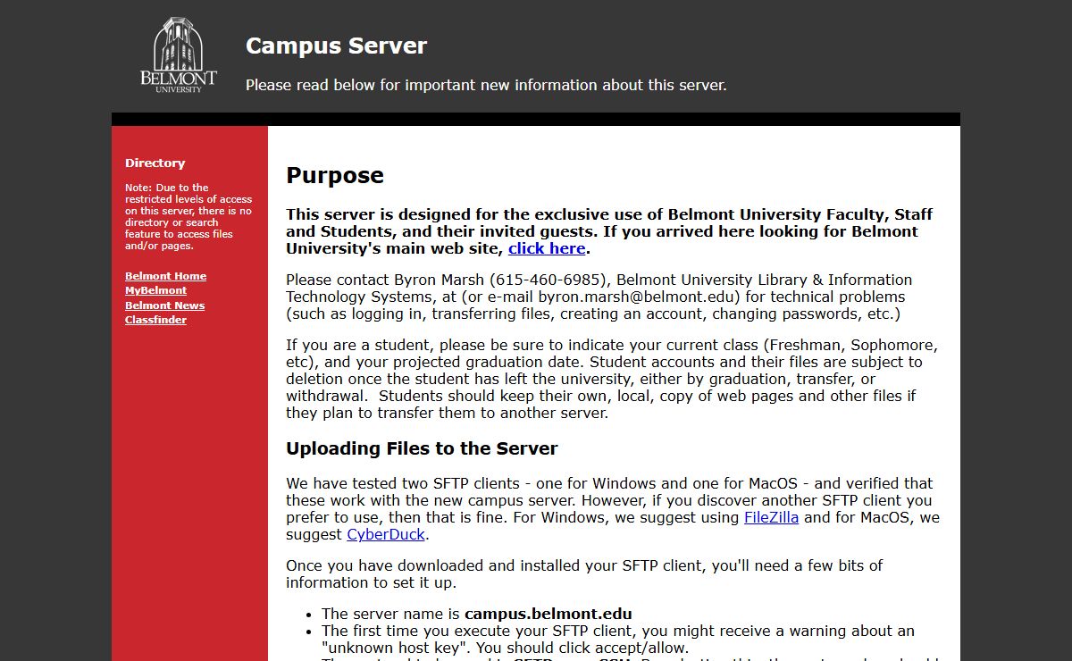 Campus Web Server - Belmont University - Restricted Access