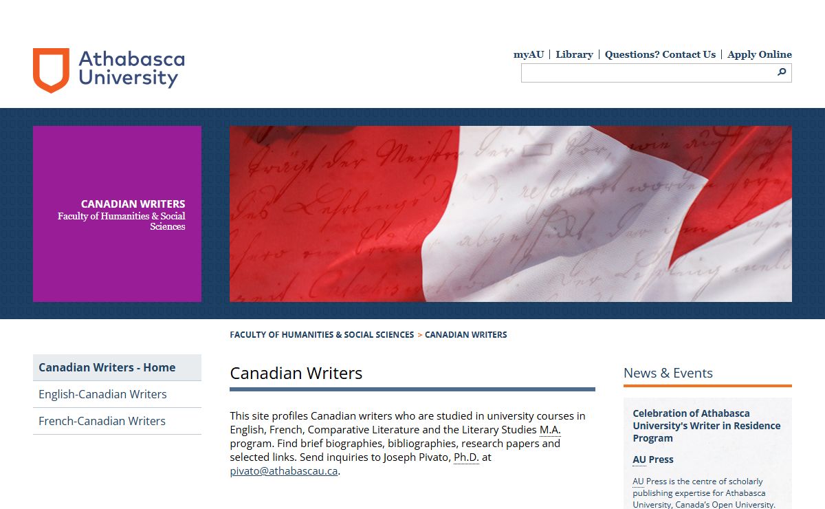 Canadian Writers : Faculty of Humanities & Social Sciences