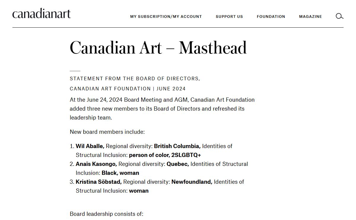 Canadian Art – Masthead