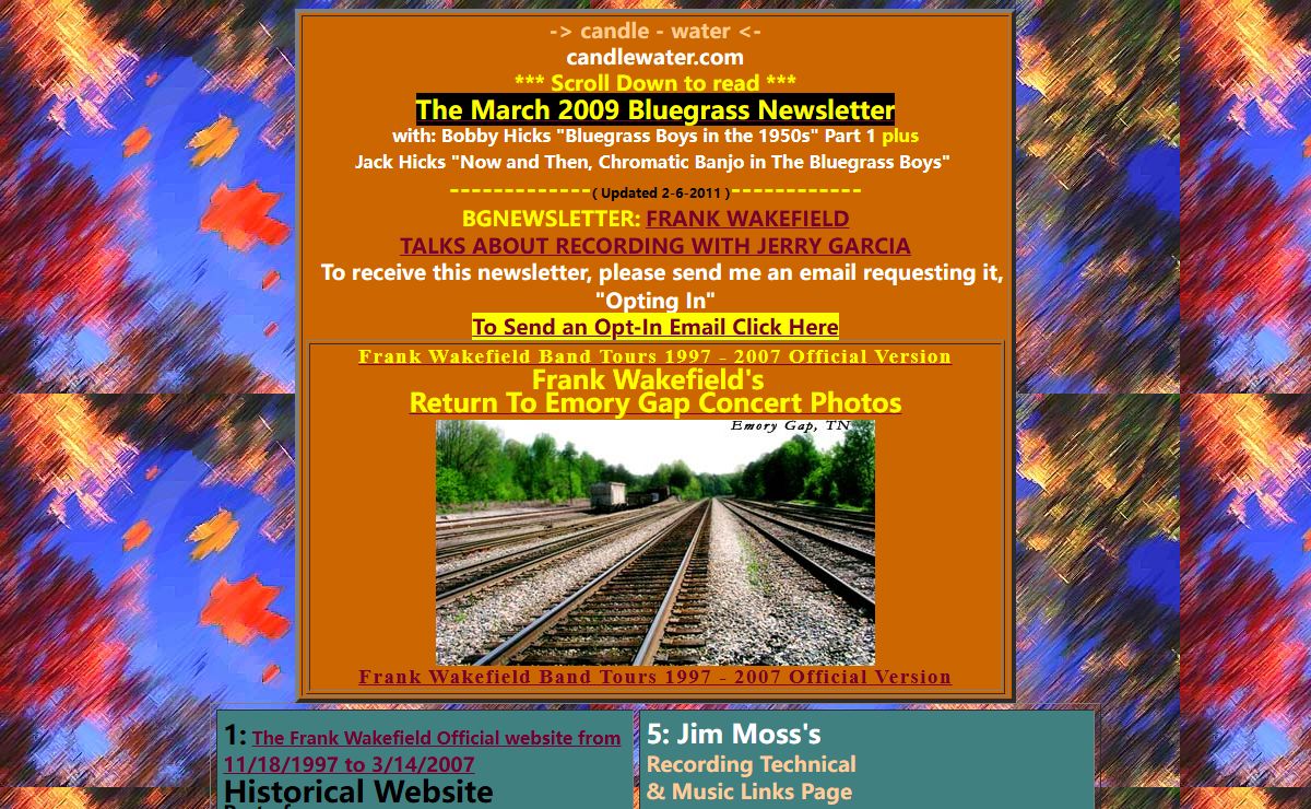 Candlewater.com Bluegrass Music Welcome Page by Jim Moss