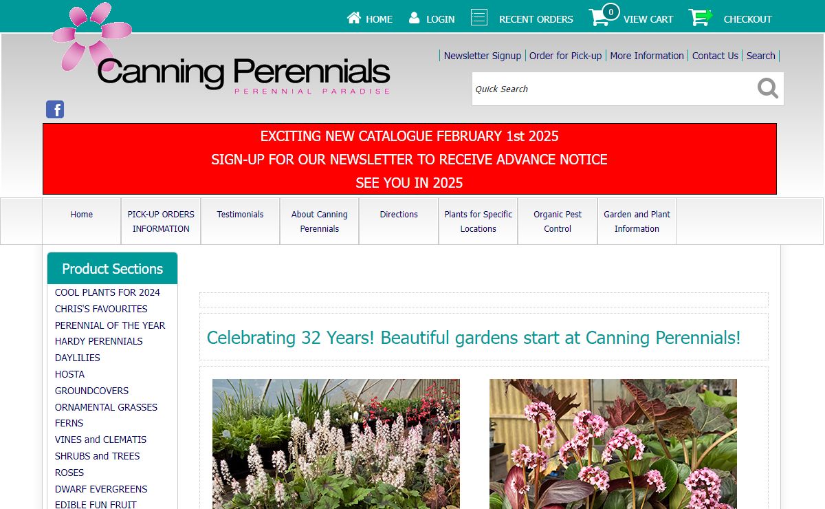 1,500 varieties of hardy perennials, including ornamental grasses, Hosta, daylilies, clematis, groundcovers, vines, unusual shrubs, water plants.