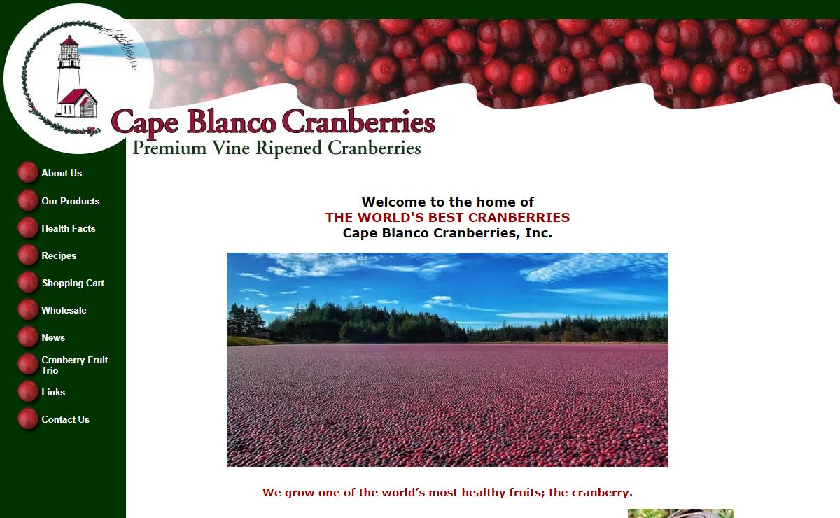 Cape Blanco Cranberries, premium vine ripened cranberry products from Oregon