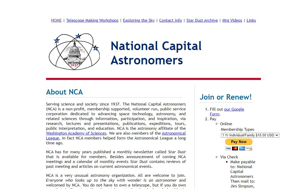 National Capital Astronomers, Washington, D.C. Metro Area