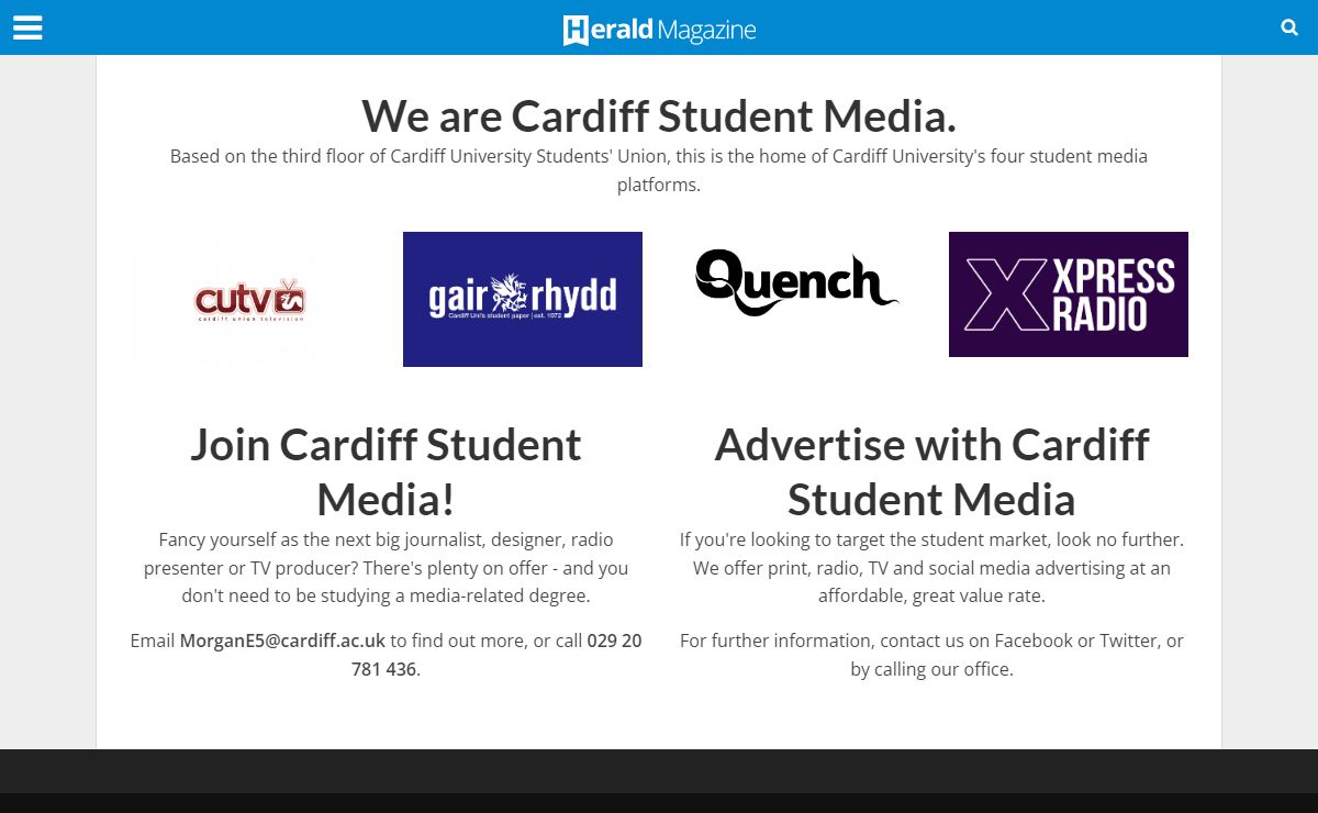 Cardiff Student Media - Home of Gair Rhydd, Quench, CUTV and Xpress