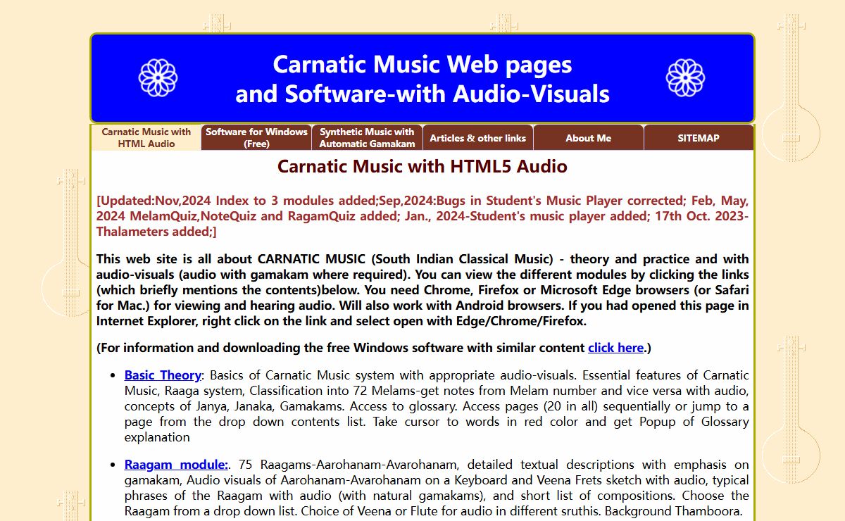 Carnatic Music Web pages and Software - Text and Audio-Visuals