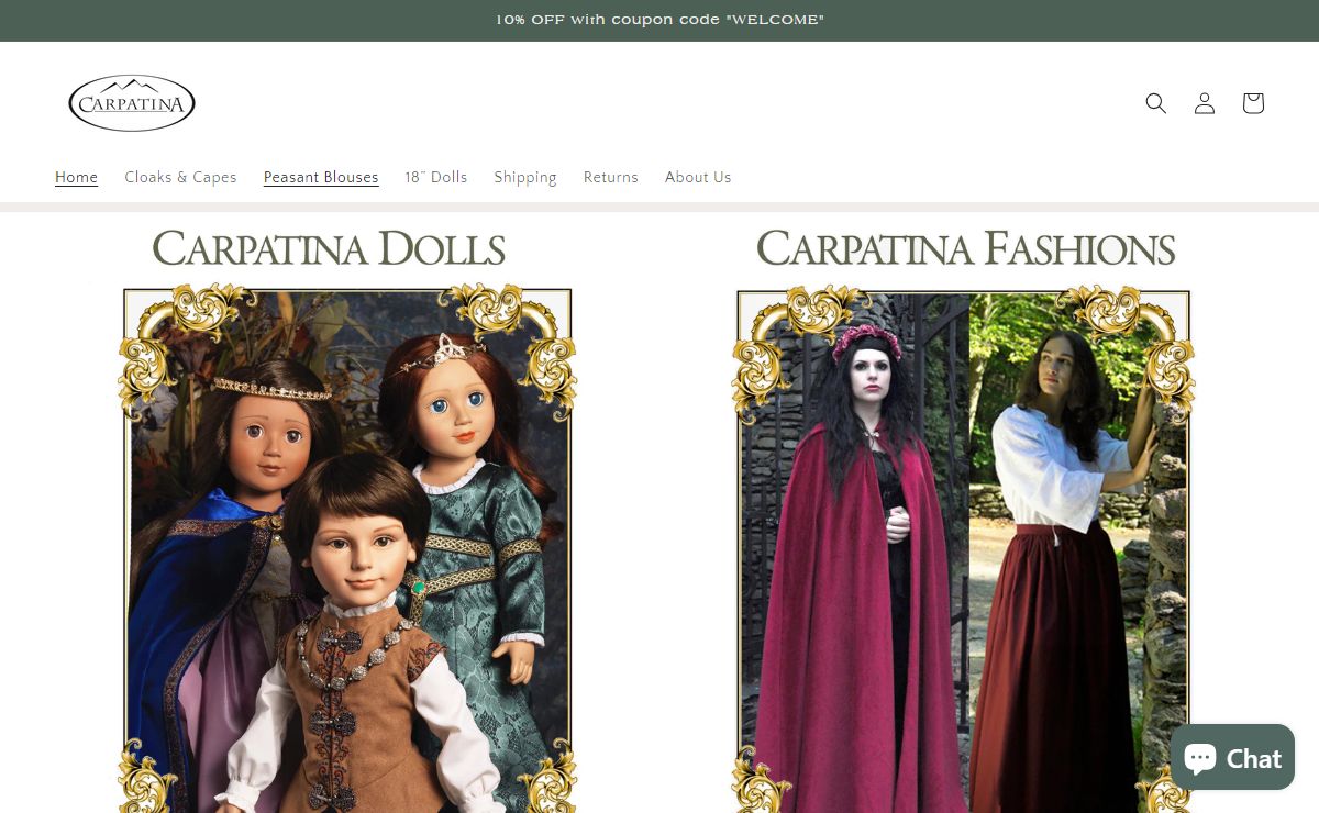 Carpatina dolls, 18” doll patterns, doll fabrics, cloaks and apparels