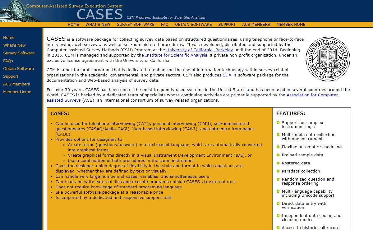 CASES (Computer-Assisted Survey Execution System), Institute for Scientific Analysis