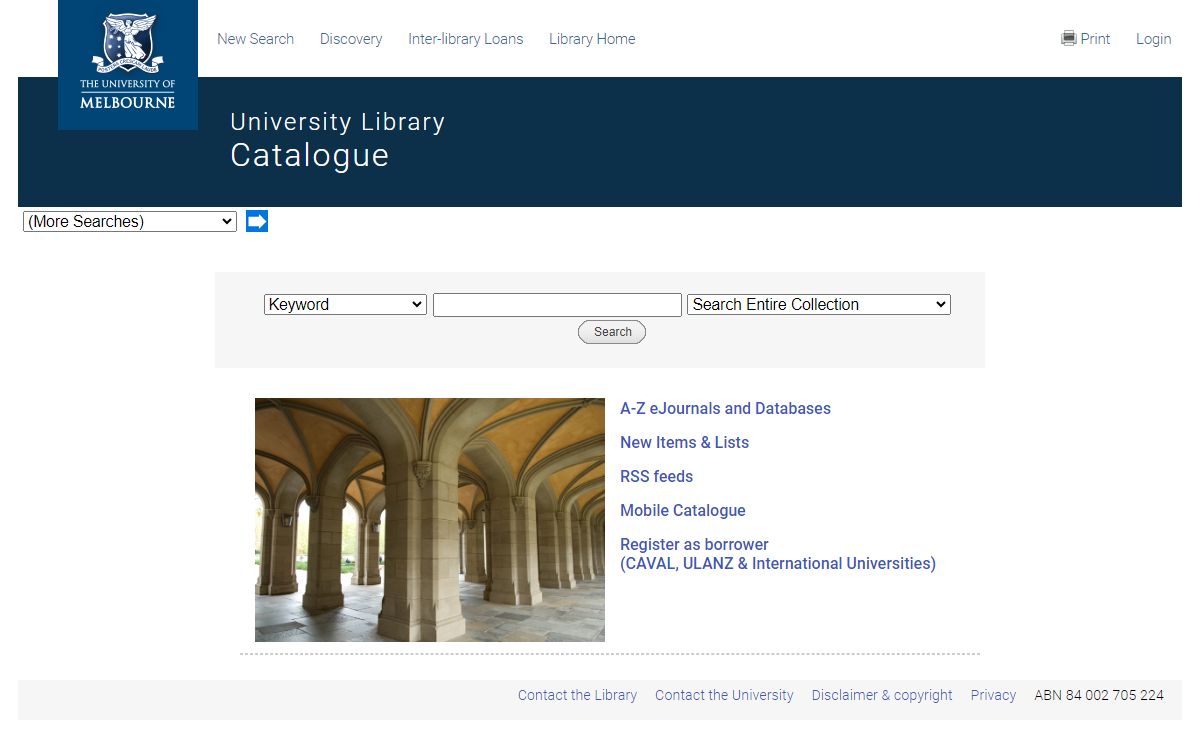 Catalogue : Library : The University of Melbourne