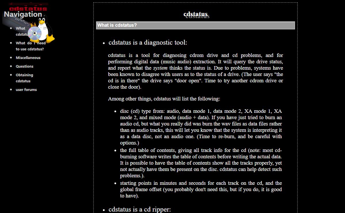 cdstatus - audio (music) cd ripping and cdrom diagnostics for linux