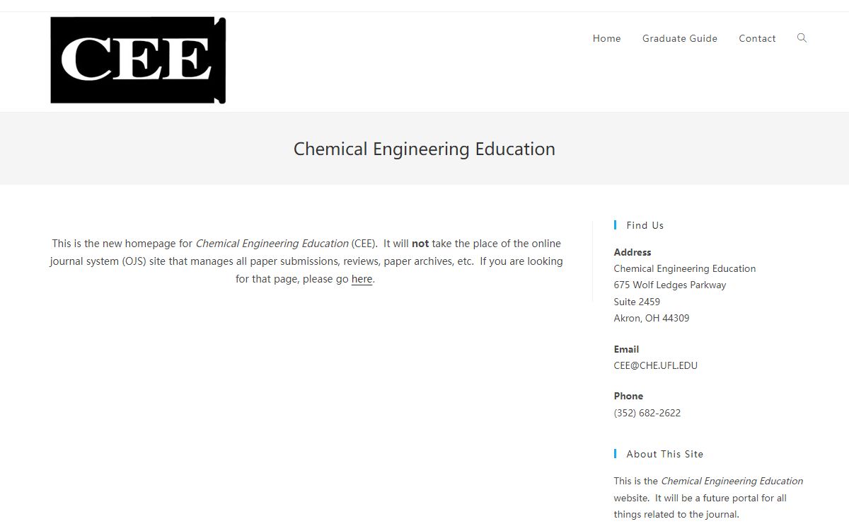 Chemical Engineering Education (CEE) – The premier journal for educational scholarship in chemical engineering and related fields.