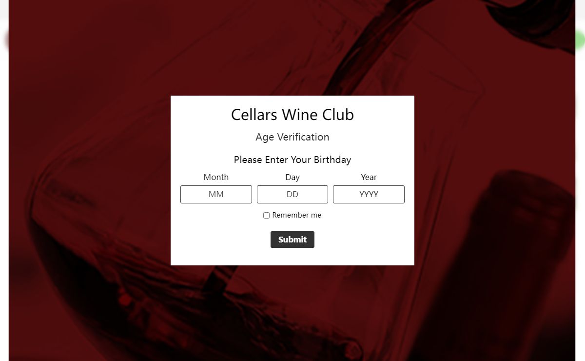 Age Verification - Cellars Wine Club