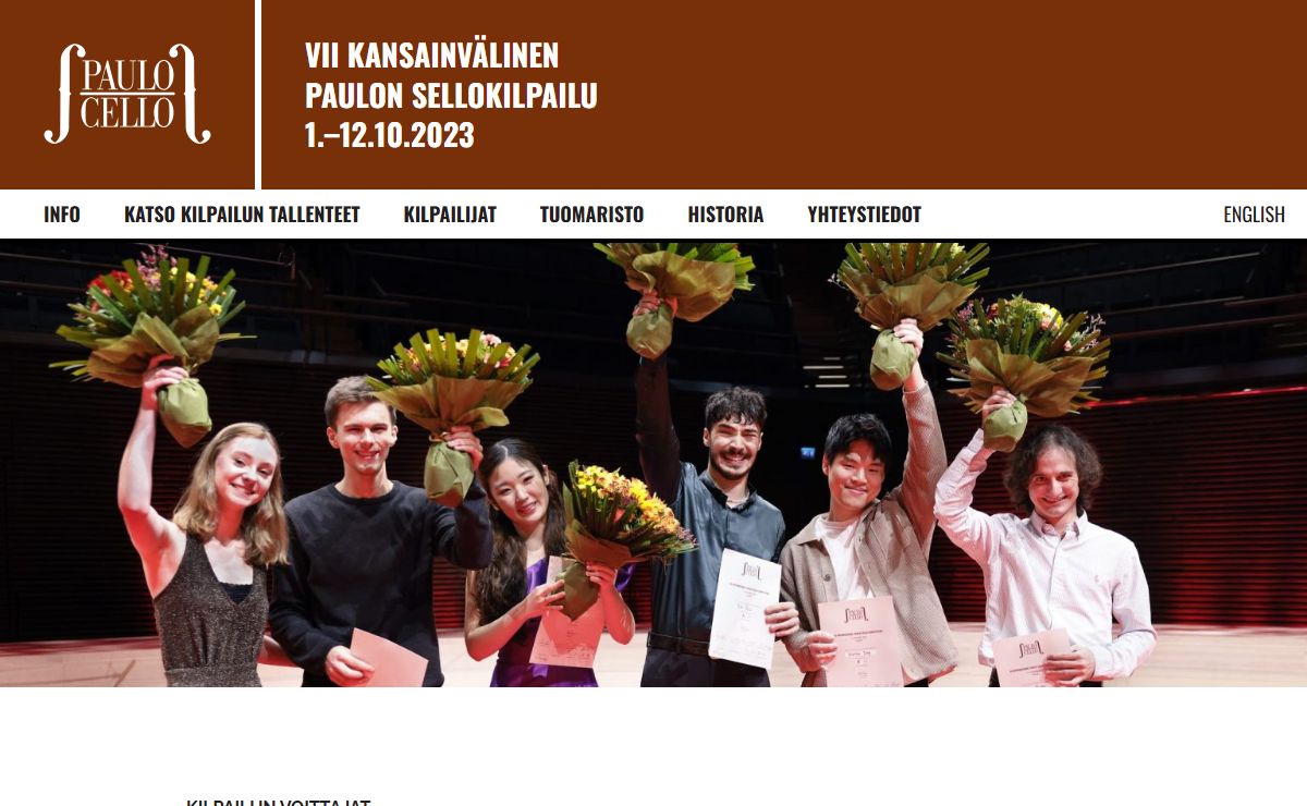 Kansainvälinen Paulon sellokilpailu – The International Paulo Cello Competition – The next International Paulo Cello Competition will be held in October 2023. The competition is created by Artistic Director Prof. Arto Noras. More information coming soon
