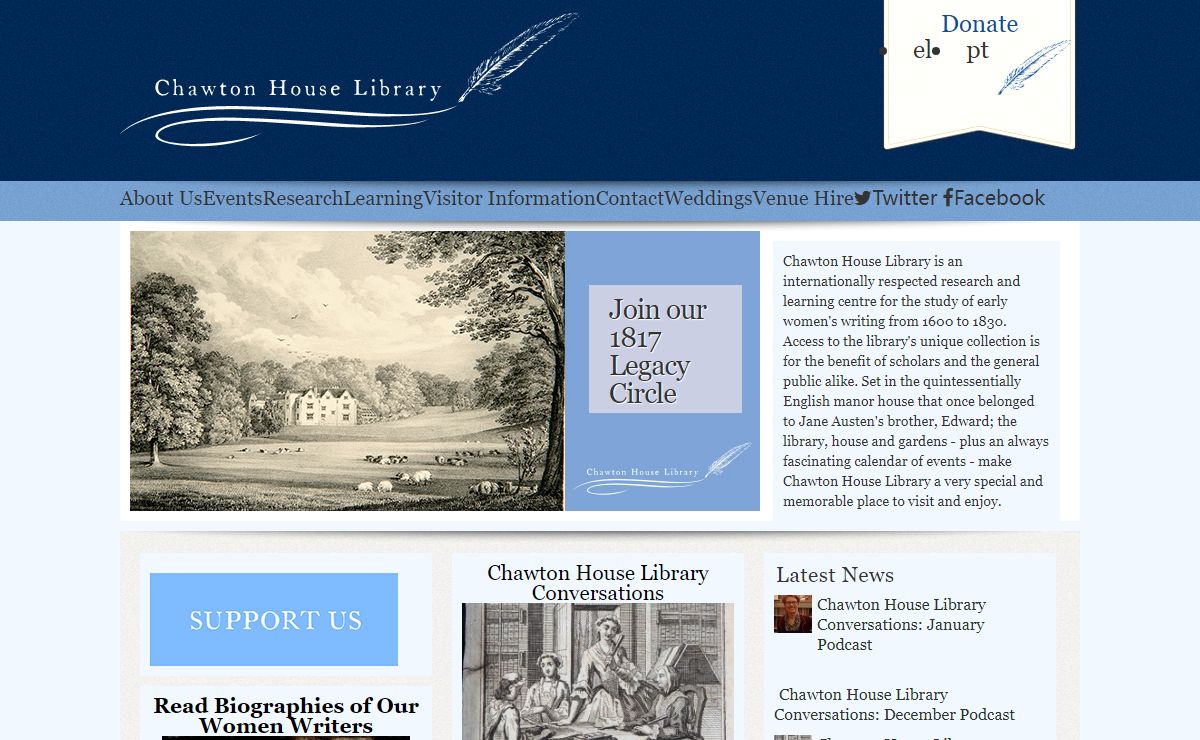 Chawton House Library is an internationally respected research and learning centre for the study of early women's writing from 1600 to 1830.