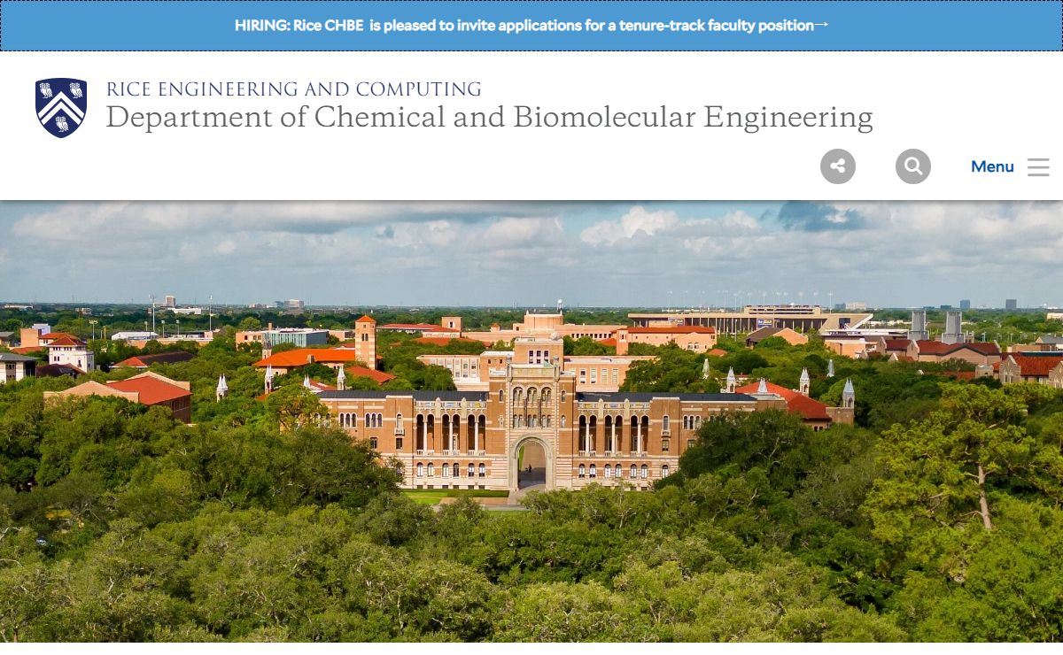 Department of Chemical and Biomolecular Engineering | Rice University