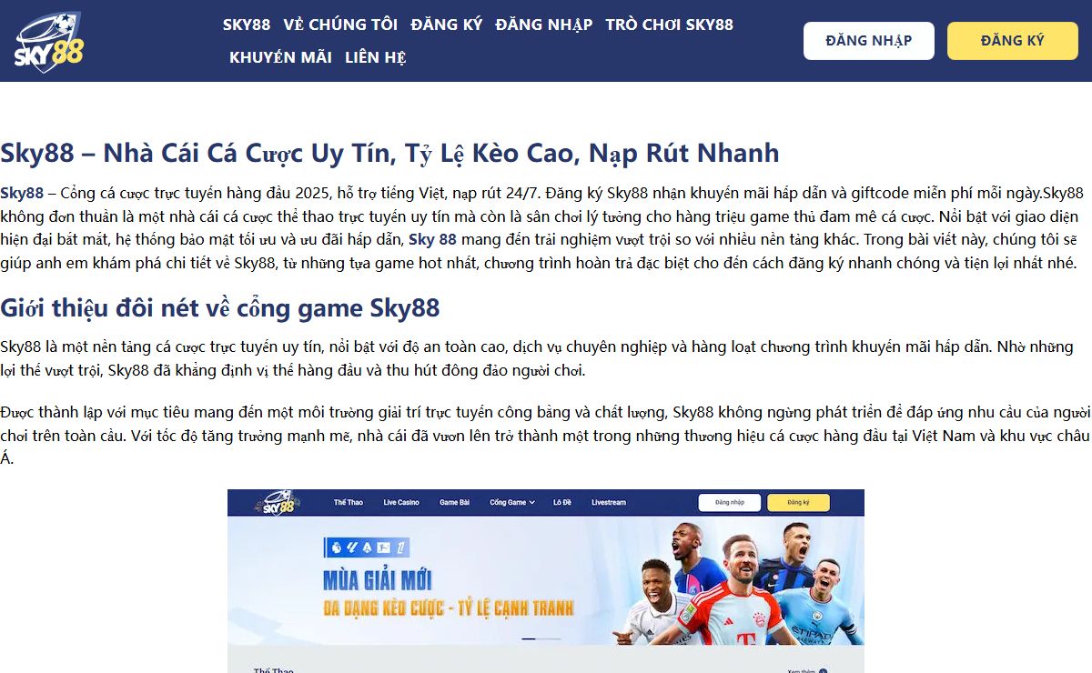 Sky88 – Nhà Cái Cá Cược Uy Tín, Tỷ Lệ Kèo Cao, Nạp Rút Nhanh