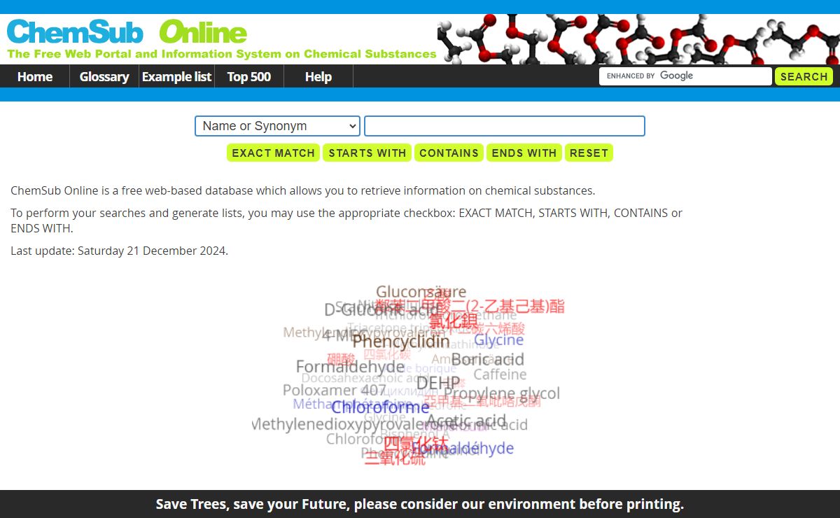 ChemSub Online: The Free Web Portal and Information System on Chemical Substances from around the World.