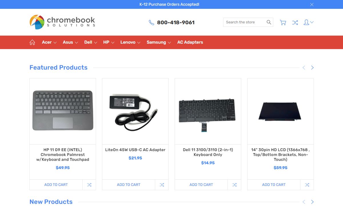 Chromebook Solutions - Ac Adapters, Batteries, Cables, LCDs, Touch Screens, Bezels, Covers, Cameras, Keyboards and more