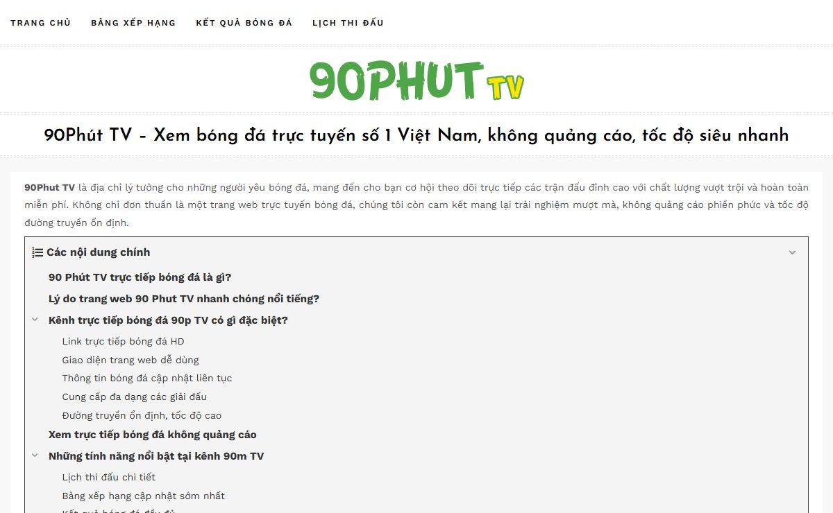 90Phút TV – Xem bóng đá trực tuyến số 1 Việt Nam, không quảng cáo, tốc độ siêu nhanh