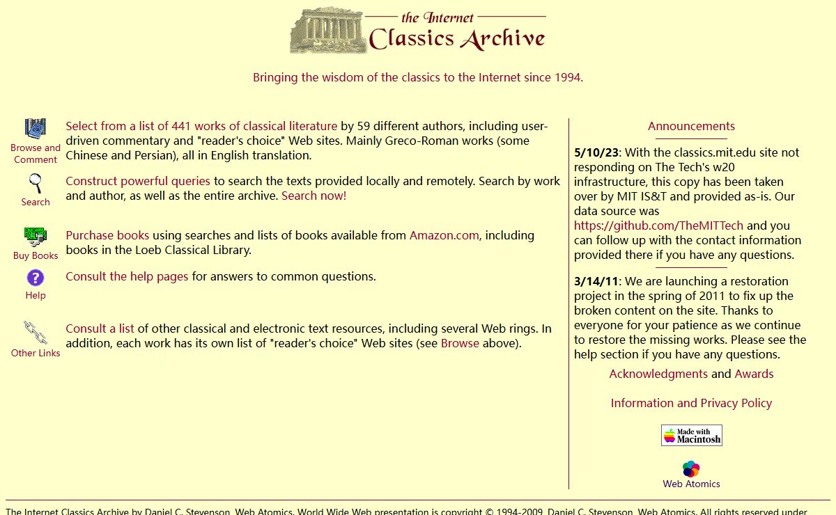 The Internet Classics Archive: 441 searchable works of classical literature