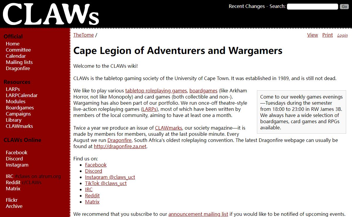Cape Legion of Adventurers and Wargamers @ TheTome | CLAWs