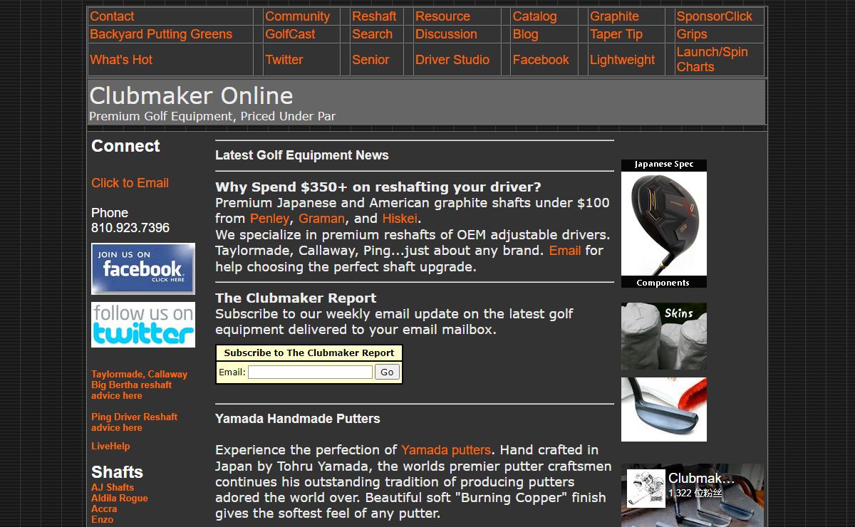 Clubmaker Online: Taylormade Shafts, Adjustable drivers, Ping reshaft, Aldila Rogue, Callaway reshaft, Golf Shaft Reviews, Components, Yamada Putters