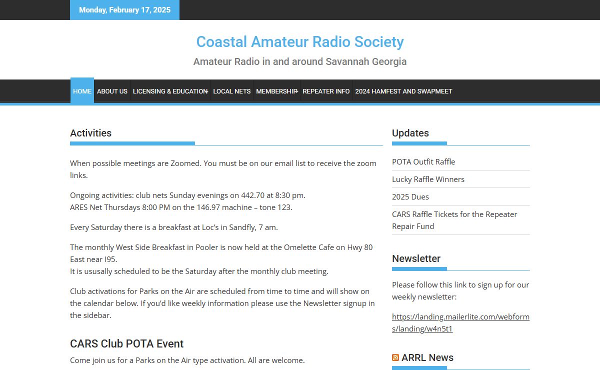 Coastal Amateur Radio Society – Amateur Radio in and around Savannah Georgia