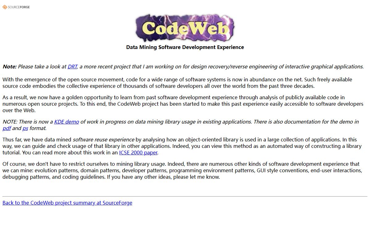 CodeWeb: Data Mining Software Development Experience