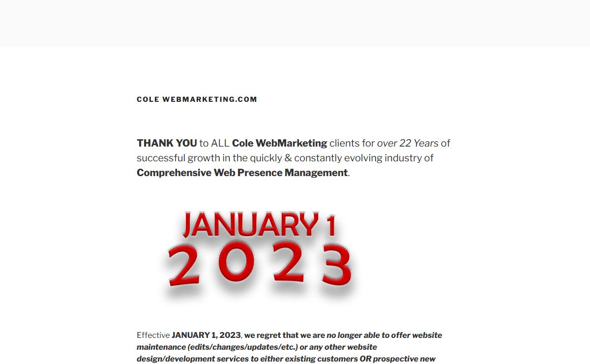 Comprehensive Web Presence Management – by Cole WebMarketing – Charlotte, NC