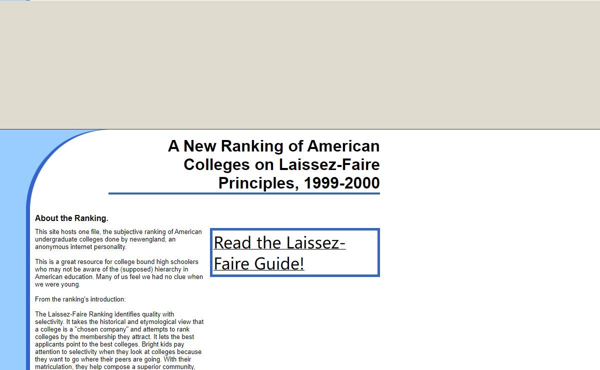 A New Ranking of American Colleges on Laissez-Faire Principles, 1999-2000