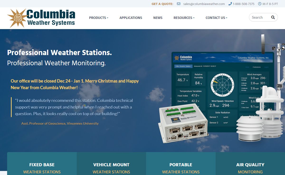 Professional Weather Stations by Columbia Weather Systems
