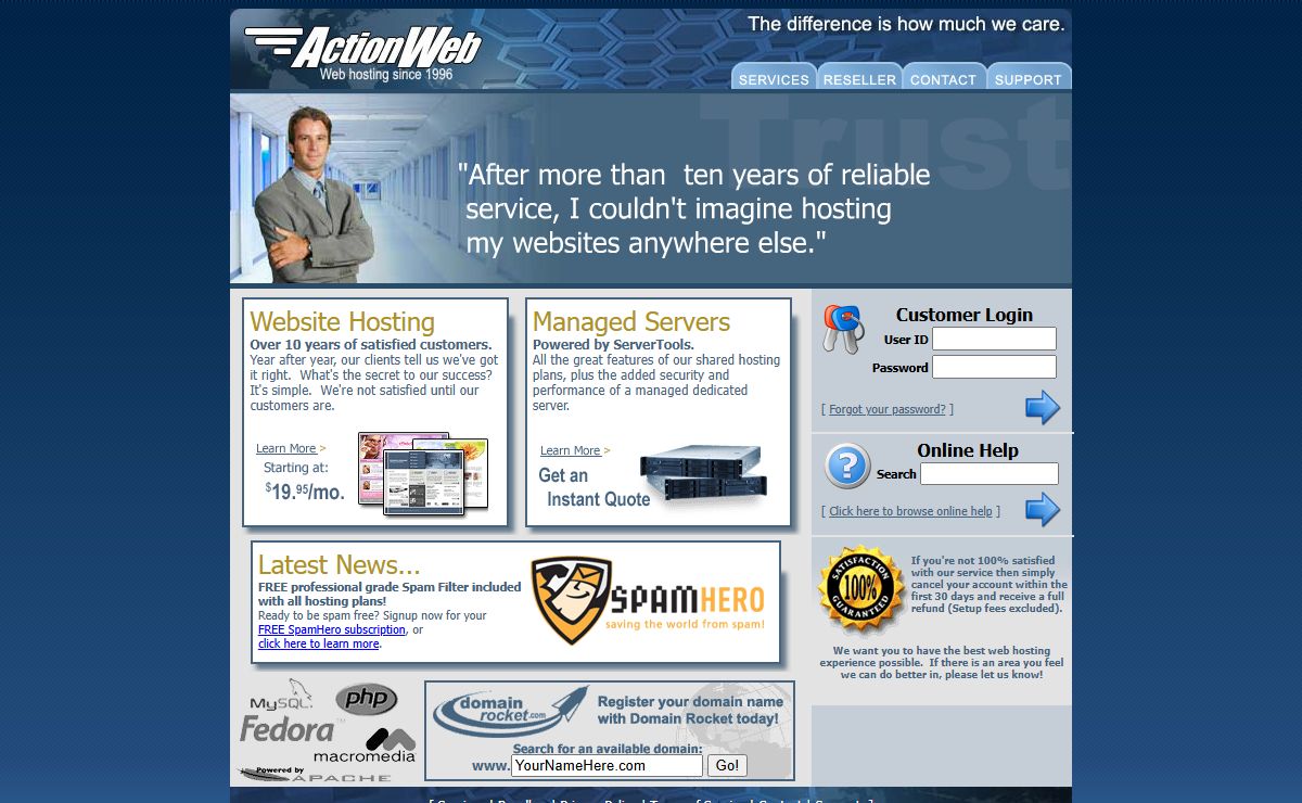 ActionWeb.com: Action Web Hosting Services - Action Web -- Providing fast, friendly, affordable Web Hosting since 1996