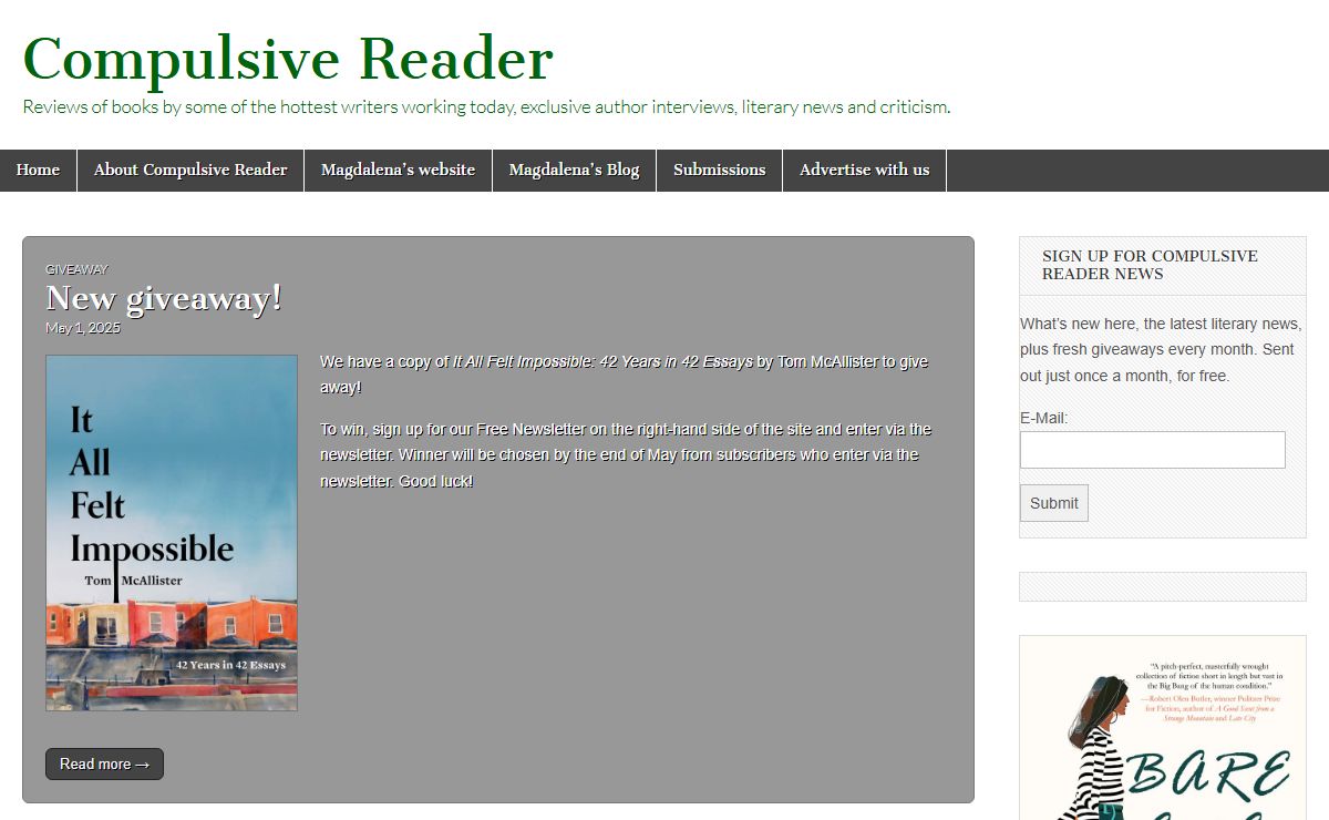 Compulsive Reader – Reviews of books by some of the hottest writers working today, exclusive author interviews, literary news and criticism.
