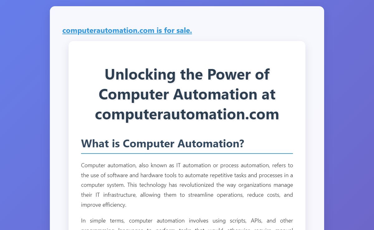 Unlocking the Power of Computer Automation at computerautomation.com
