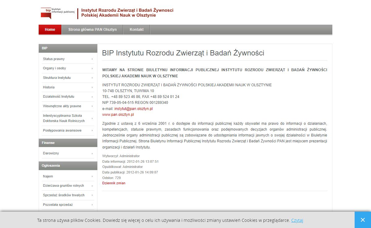 BIP Instytutu Rozrodu Zwierząt i Badań Żywności