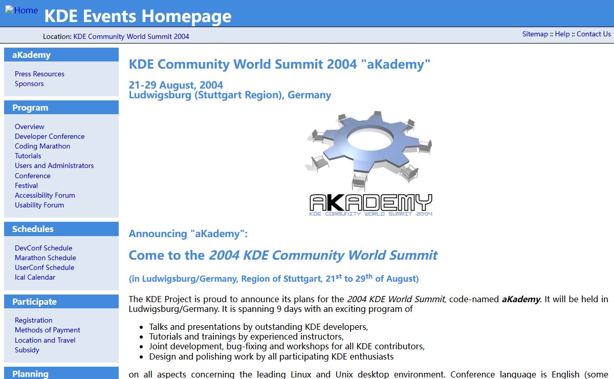 KDE Events Homepage - KDE Community World Summit 2004 "aKademy"