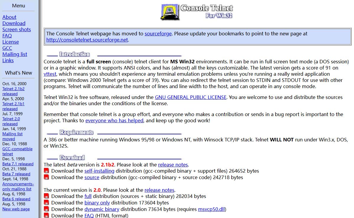 Console telnet for Win32