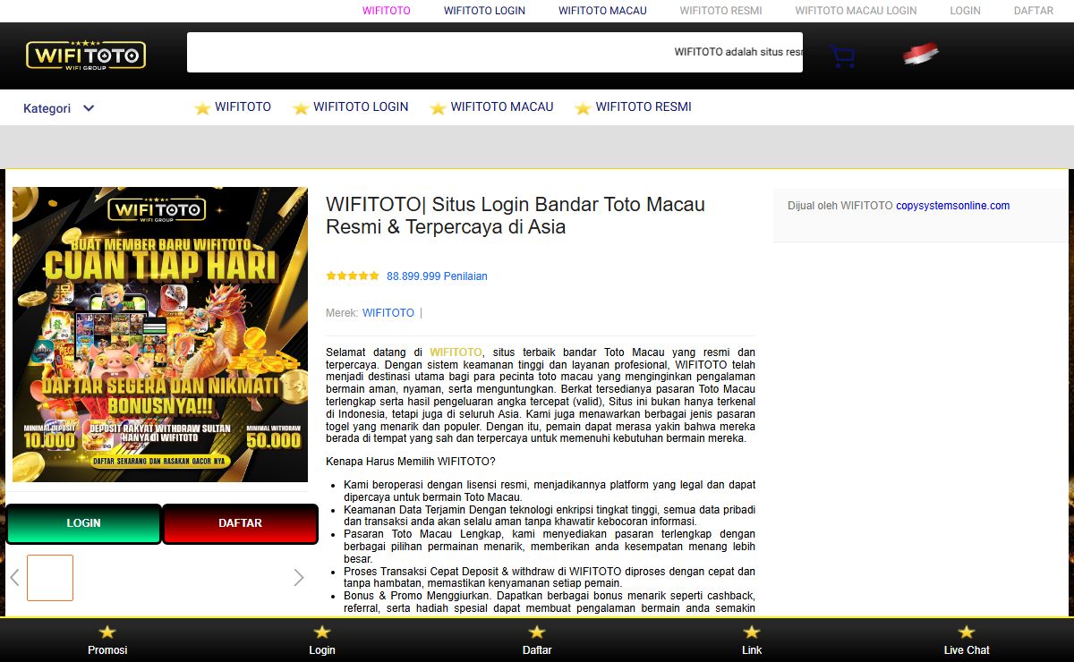 WIFITOTO| Situs Login Bandar Toto Macau Resmi & Terpercaya di Asia