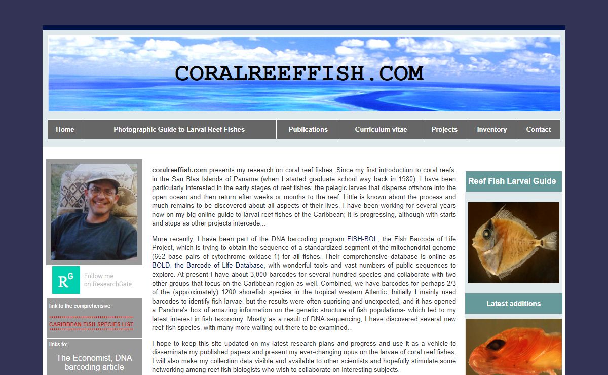 Introduction: Benjamin Victor's webpages on reef fish larvae and research on reef fish ecology with a larval fish guide
