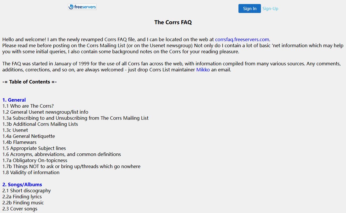 The Corrs List FAQ file