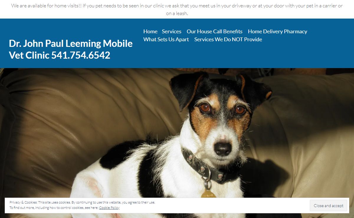 John Paul Leeming DVM Mobile Vet Clinic, CorvallisJohn Paul Leeming, DVM Mobile House Call Veterinary Clinic for Dogs, Cats, and Exotics in and around Corvallis, Oregon.