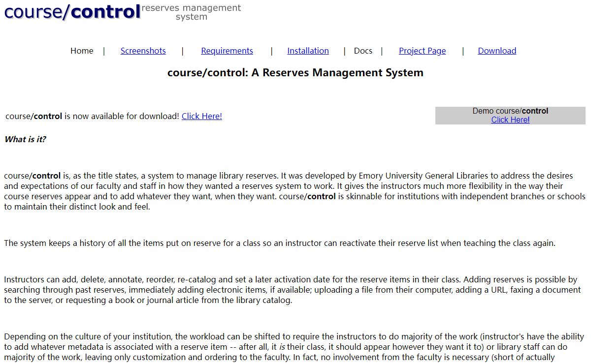 course/control: Reserves Management System : Overview